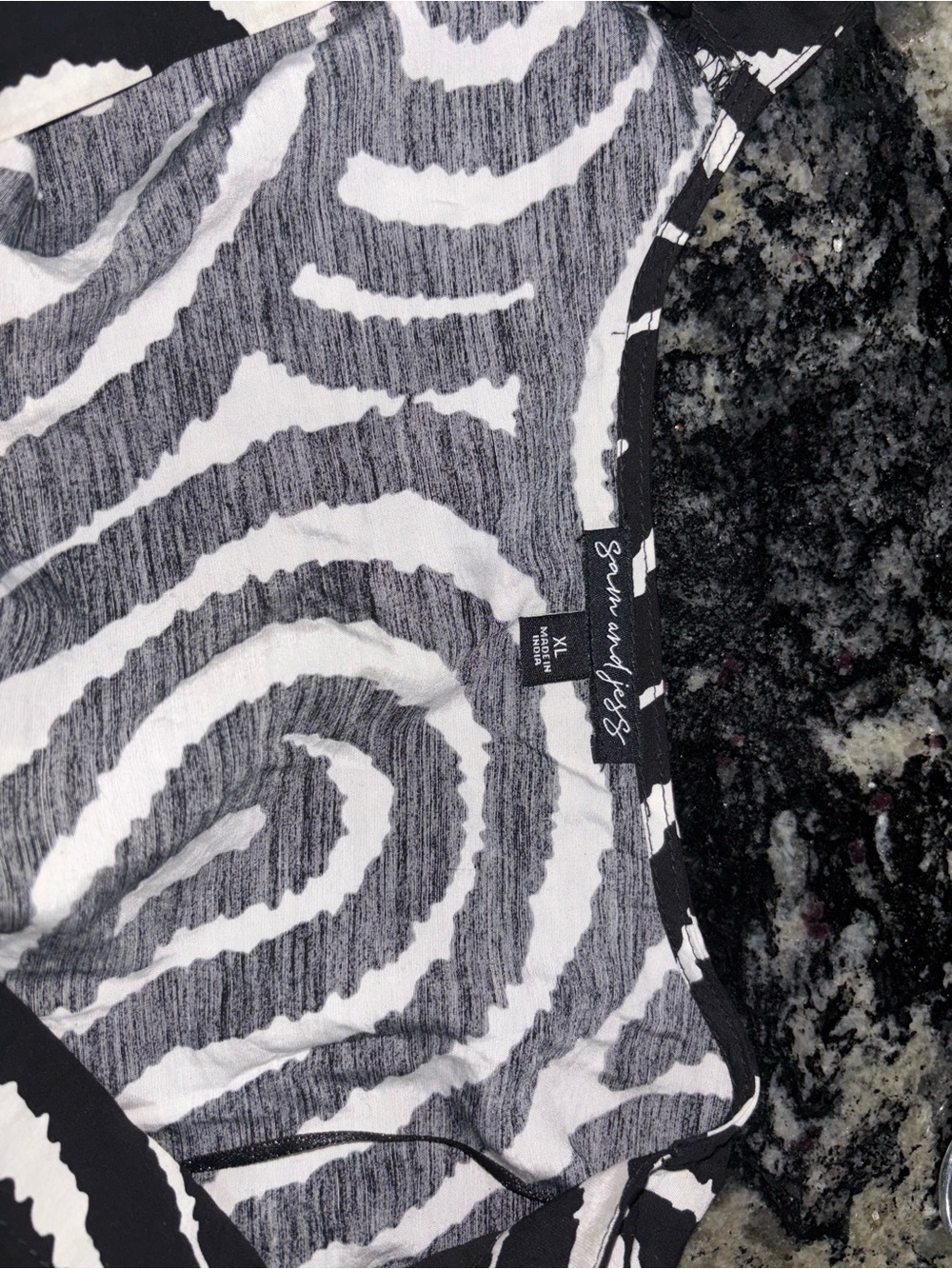 Black & White Swirl V-Neck Drawstring Dress - Picture 8 of 9